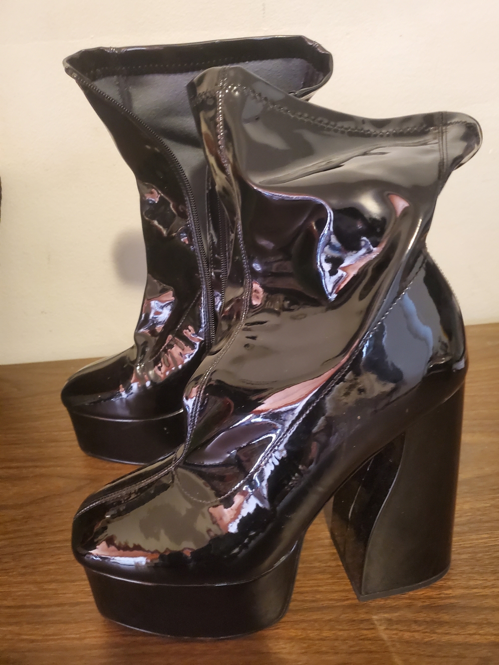 Liliana Black Patent Platform Ankle Boots